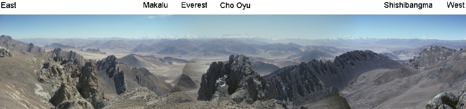 Panorama of the Himalaya from the crest of the Zhepure Shan (5460m)