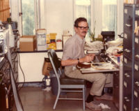 Vonnegut in his office at the University at Albany