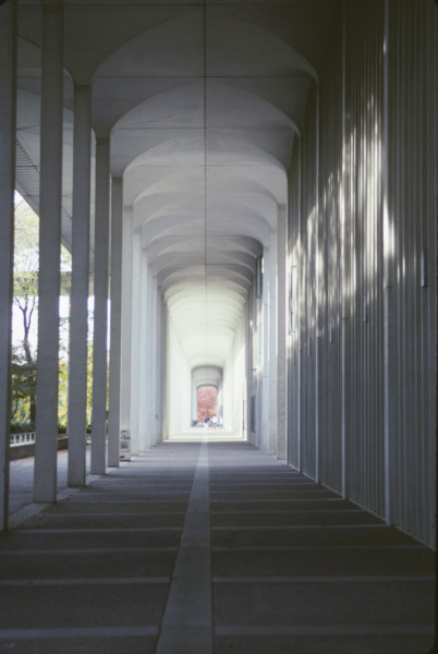 View WNW along the
      inside of the academic podium from the Earth Science building