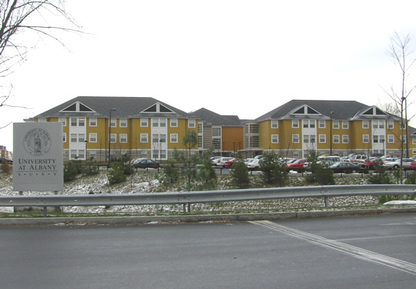 view of "Empire Commons"; What replaced a Pinebush dune and the last original pinewoods - University at Albany uptown campus