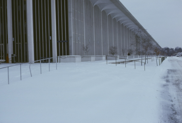 view of Univ at Albany podium north side in snow