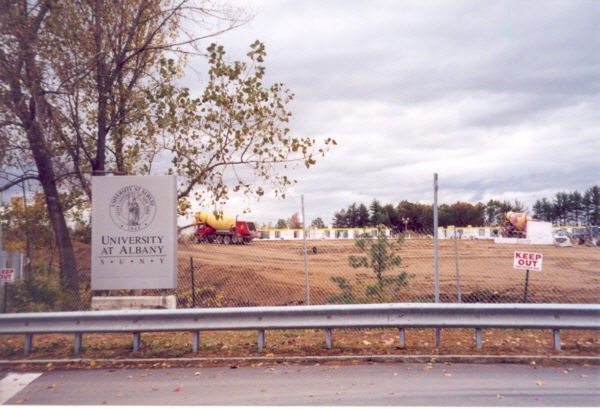 SUNY Albany uptown campus, N Fuller Road entrance, 2001; keep out sign