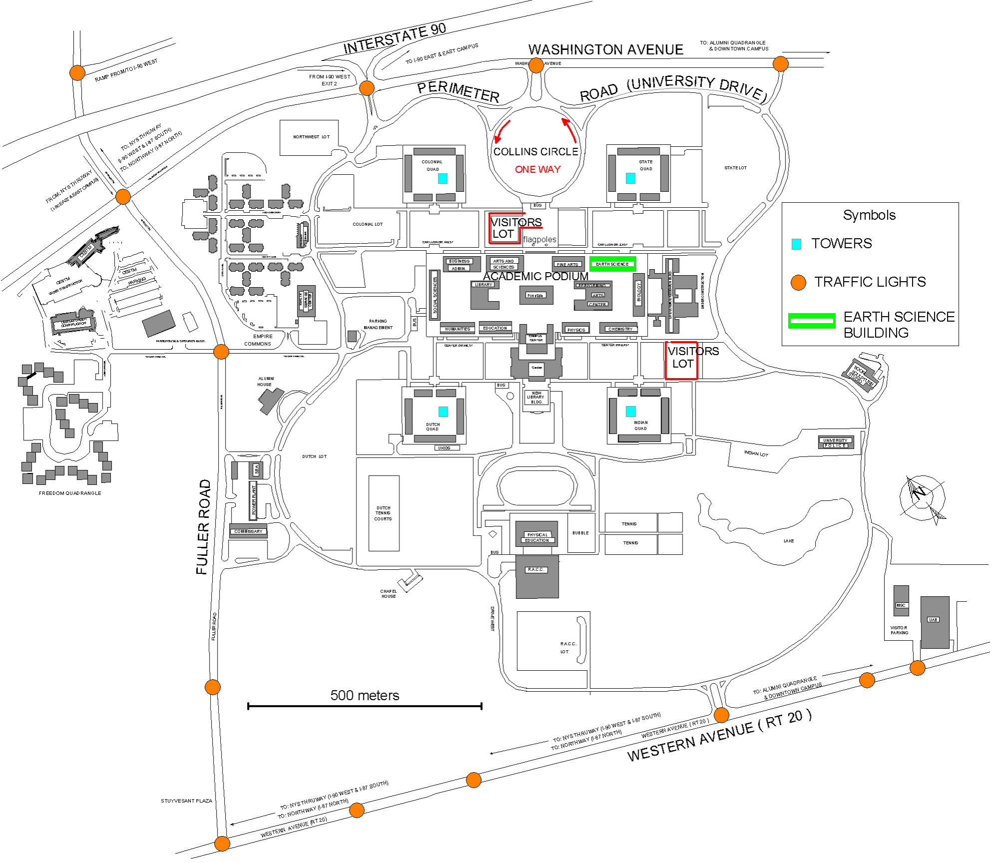 University at Albany uptown campus map with labels 87K png