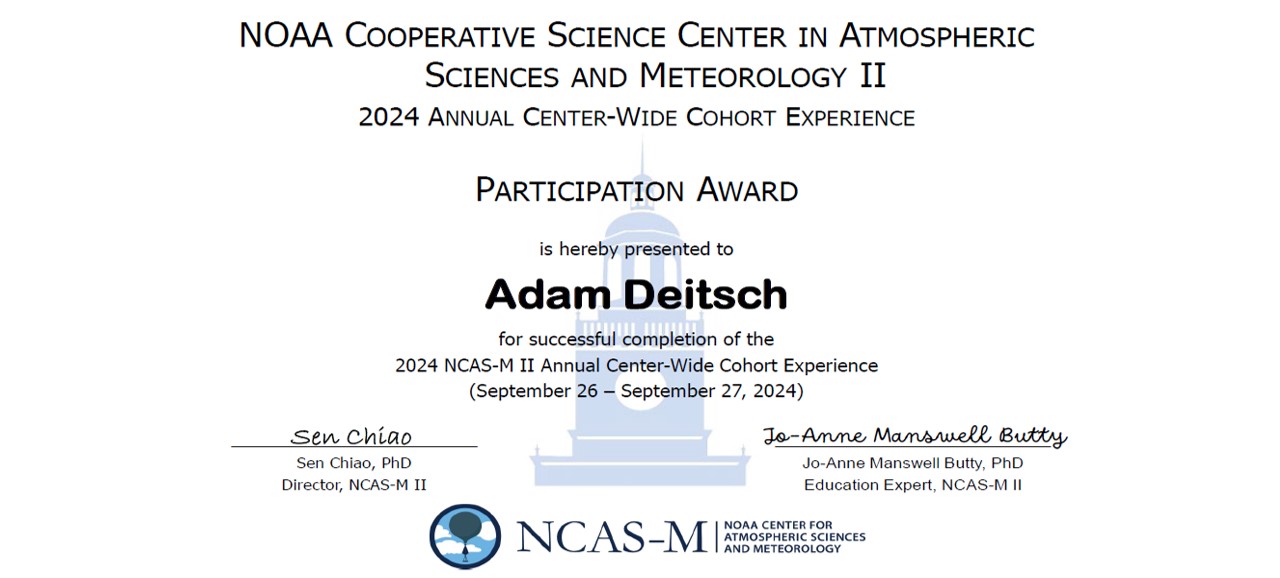 Certificate of Participation for the NCAS-M II Annual Center-Wide Cohort Experience